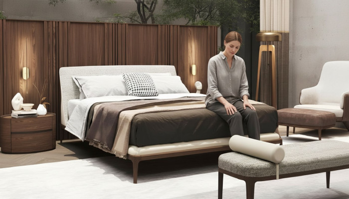 Brown bedroom set bed frame 2x nightstands double bed 3-piece set