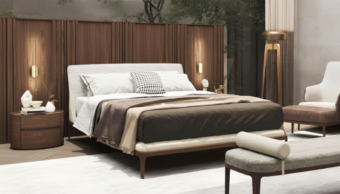 Brown bedroom set bed frame 2x nightstands double bed 3-piece set
