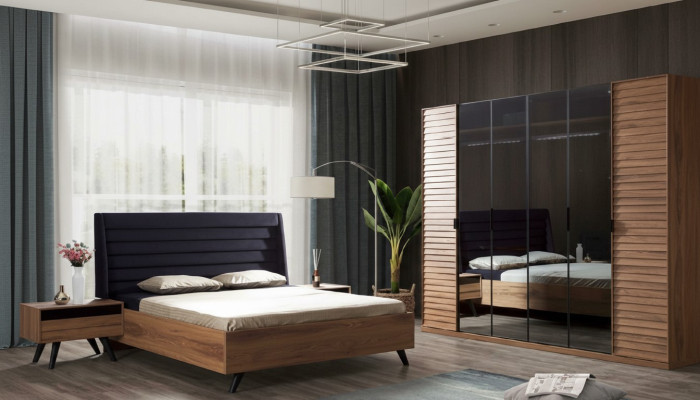 Black Brown Bed Frame Double Bed Bedroom Furniture Designer Bed