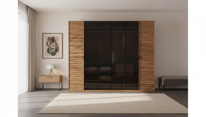 Wardrobe sliding doors glass doors bedroom furniture mirror brown