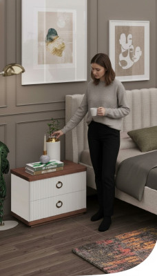 White bedside table with drawers wooden furniture modern luxury bedroom furniture