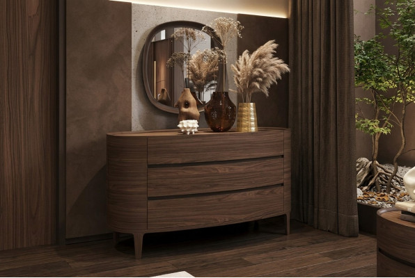 Brown designer dresser in a modern style with storage bedroom furniture