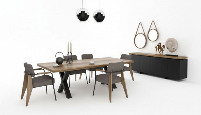 Dining room furniture set dining table chairs sideboard walnut natural - anthracite matte