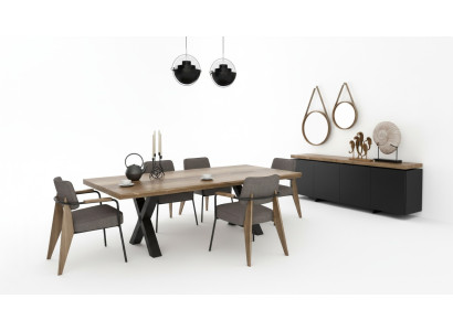 Dining room furniture set dining table chairs sideboard walnut natural - anthracite matte