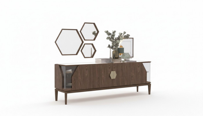 Luxury brown sideboard with glass elements storage dining room furniture wood