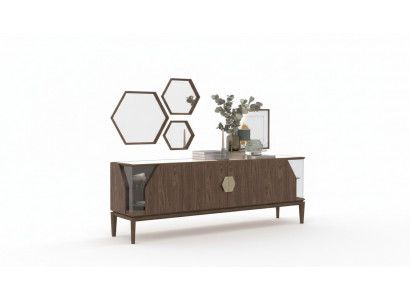 Luxury brown sideboard with glass elements storage dining room furniture wood