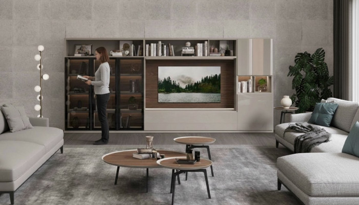 Living room unit modern white living room furniture luxurious wooden furniture interior