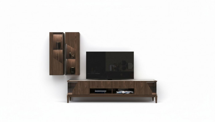 Living room furniture wall unit hanging shelves sideboard brown luxury wooden furniture