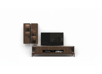 Living room furniture wall unit hanging shelves sideboard brown luxury wooden furniture