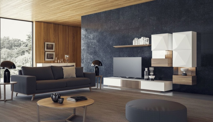 Luxury Walnut Natural Modern White Wall Unit TV Stand Sideboard Wall Shelves