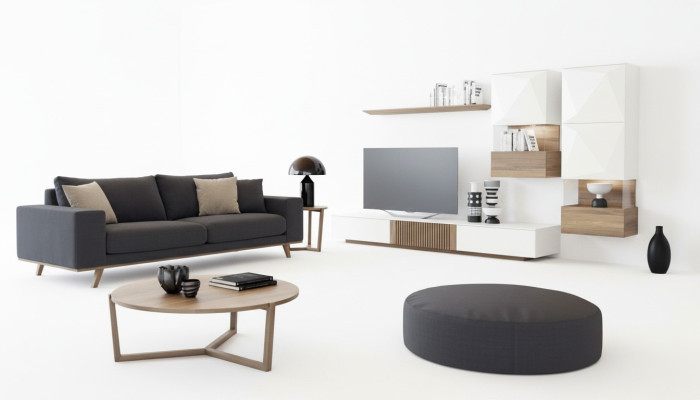Luxury Walnut Natural Modern White Wall Unit TV Stand Sideboard Wall Shelves