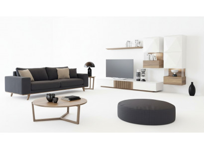 Luxury Walnut Natural Modern White Wall Unit TV Stand Sideboard Wall Shelves