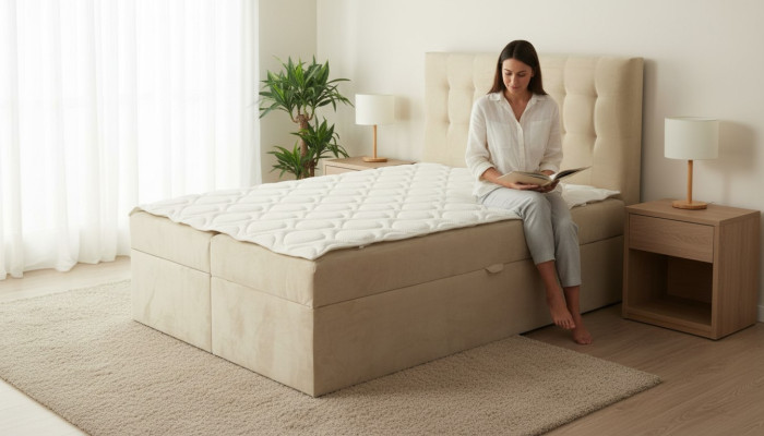 Chesterfield bed beige bedroom wooden furniture design elegant upholstery fabric