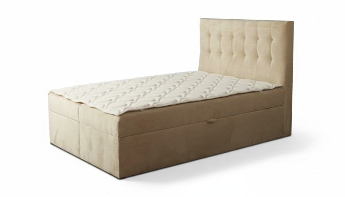 Chesterfield bed beige bedroom wooden furniture design elegant upholstery fabric