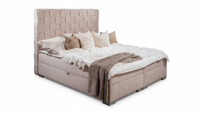 Beige bedroom beds upholstered bed Chesterfield textile fabric new