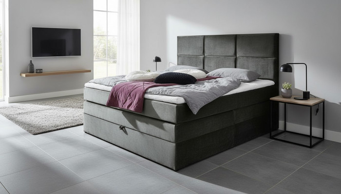 Gray stylish double bedroom wooden furniture design elegant upholstery fabric