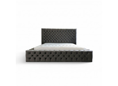Chesterfield Grey Double Bedroom Wooden Furniture Design Elegant Upholstery Fabric