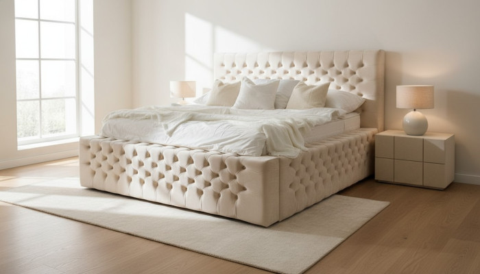 Luxury bed Chesterfield velvet beds textile double hotel furniture 140x200
