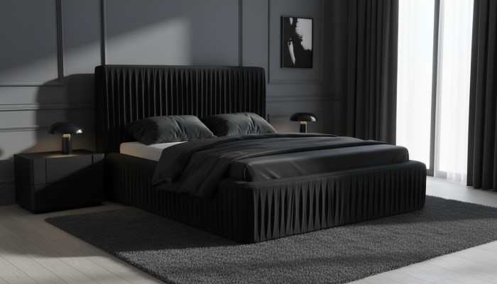 Black double bedroom wood furniture design elegant fabric classic new furniture