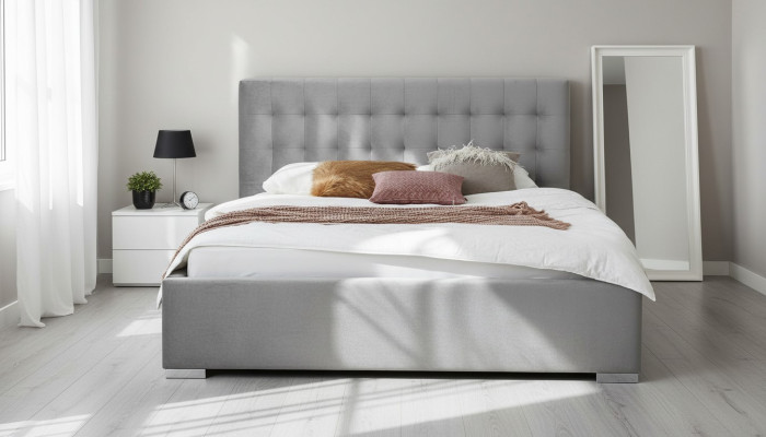 Wooden furniture double gray bedroom design elegant fabric classic furniture