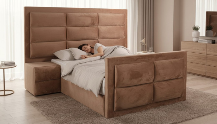 Classic bed wood brown bedroom furniture design elegant fabric new
