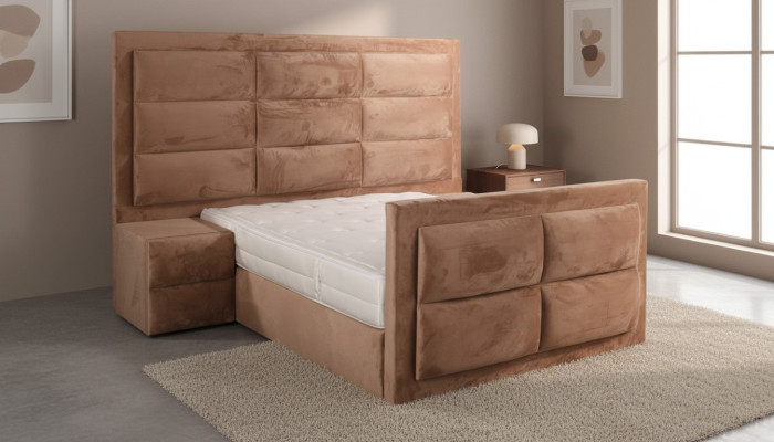 Classic bed wood brown bedroom furniture design elegant fabric new
