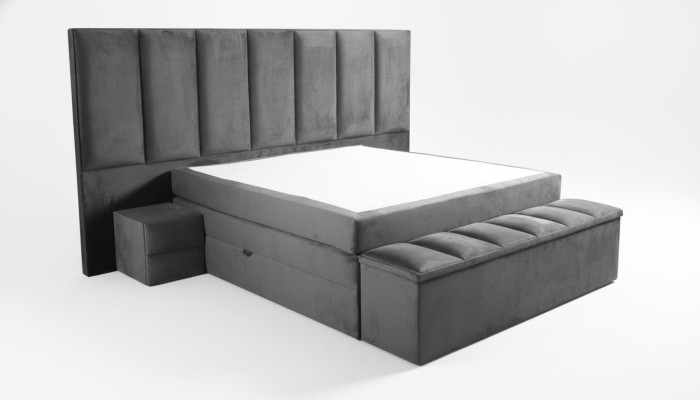Gray double bed + 2x nightstands classic bedroom furniture design elegant