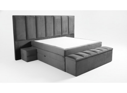 Gray double bed + 2x nightstands classic bedroom furniture design elegant