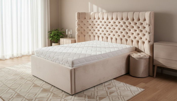Beige Chesterfield double bed modern bedroom furniture luxury beds