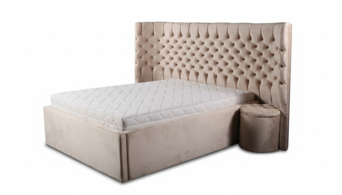 Beige Chesterfield double bed modern bedroom furniture luxury beds