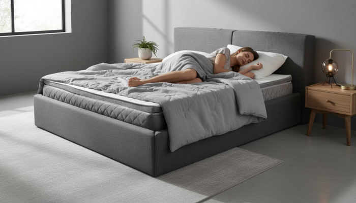 Gray double bed upholstered beds bed frame design elegant fabric bed
