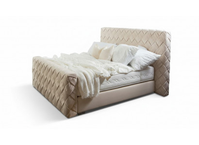 Beige double bed modern bedroom furniture luxury stylish fabric bed