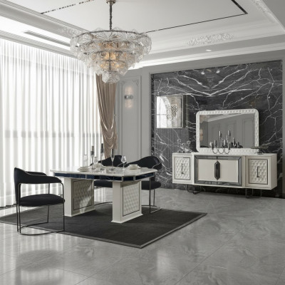 Dining room set: dining table, 4x chairs, table, armchair, sideboard, mirror, 7-piece set