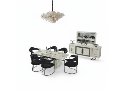 Modern dining room set white dining table 6 chairs white sideboard mirror new