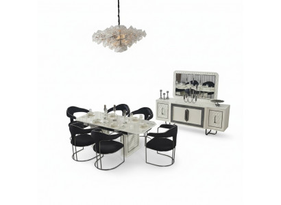 Modern dining room set white dining table 6 chairs white sideboard mirror new