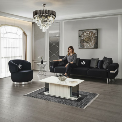Modern living room set black sofa black armchair coffee table new
