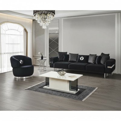 Modern living room set black sofa black armchair coffee table new