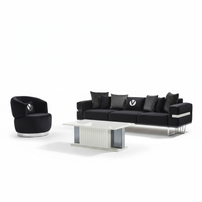 Modern living room set black sofa black armchair coffee table new