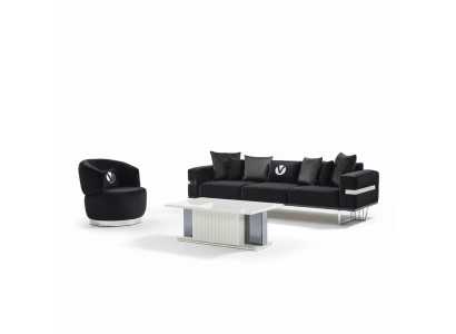 Modern living room set black sofa black armchair coffee table new