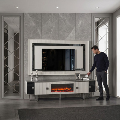 Luxury Sideboard Living Wall with Fireplace TV Stand TV Board Wall Unit