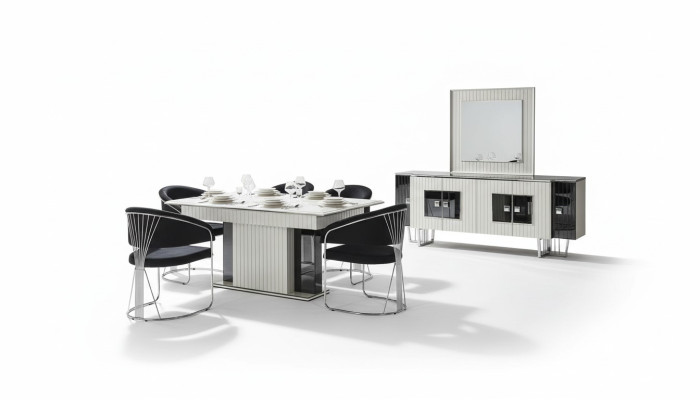 Luxury dining room set dining table with 6 chairs sideboard mirror 8-piece