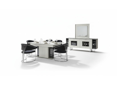Luxury dining room set dining table with 6 chairs sideboard mirror 8-piece