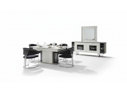 Luxury dining room set dining table with 6 chairs sideboard mirror 8-piece
