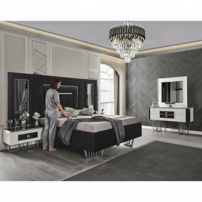 Bedroom furniture luxury bed textile with bedside tables dresser mirror 5-piece set