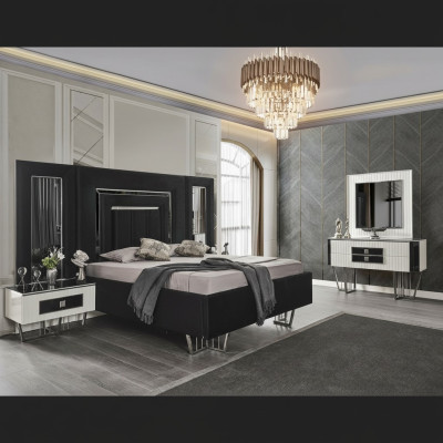 Bedroom furniture luxury bed textile with bedside tables dresser mirror 5-piece set