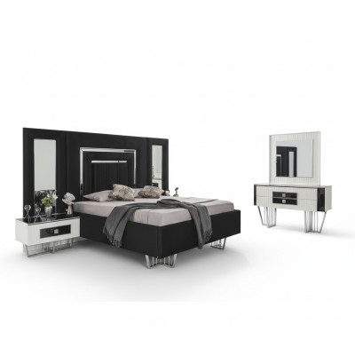 Bedroom furniture luxury bed textile with bedside tables dresser mirror 5-piece set