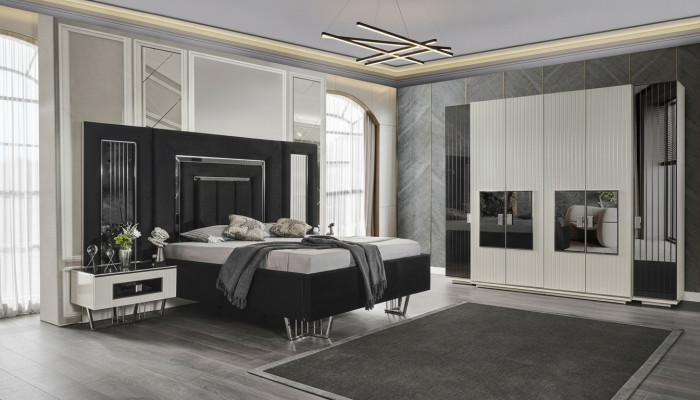 Bedroom set 2x nightstands wardrobe complete room bed furniture 4-piece