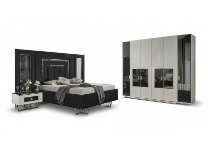 Bedroom set 2x nightstands wardrobe complete room bed furniture 4-piece