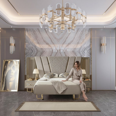 Luxury bedroom nightstand beds bed 3-piece complete set design furnishings