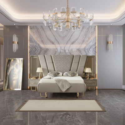 Luxury bedroom nightstand beds bed 3-piece complete set design furnishings